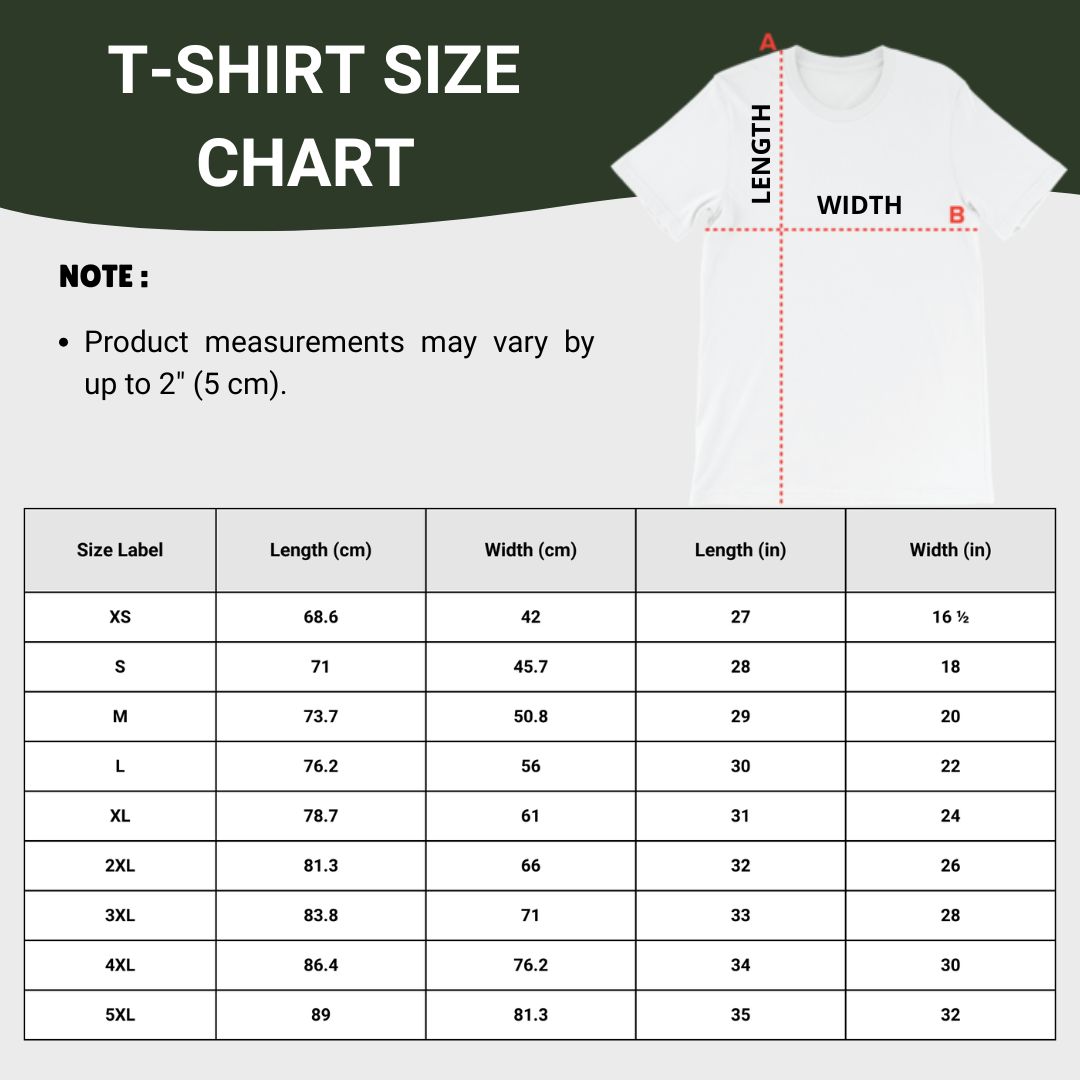 Unisex T-Shirt Size Chart 3 | Colorful Wear