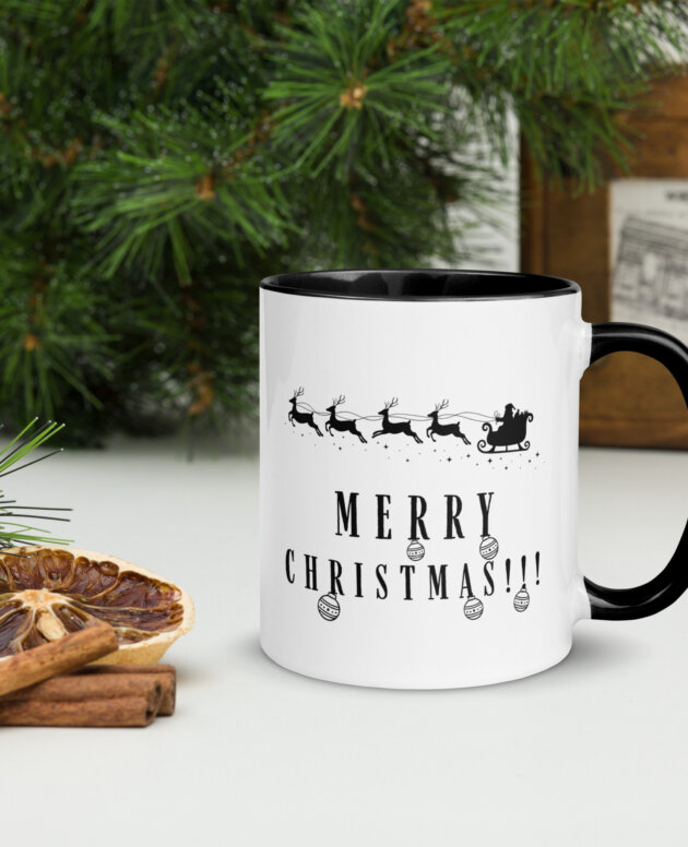 Merry Christmas Gift Mug with Black Interior – Vibrant Holiday Coffee Cup by Colourful Wear