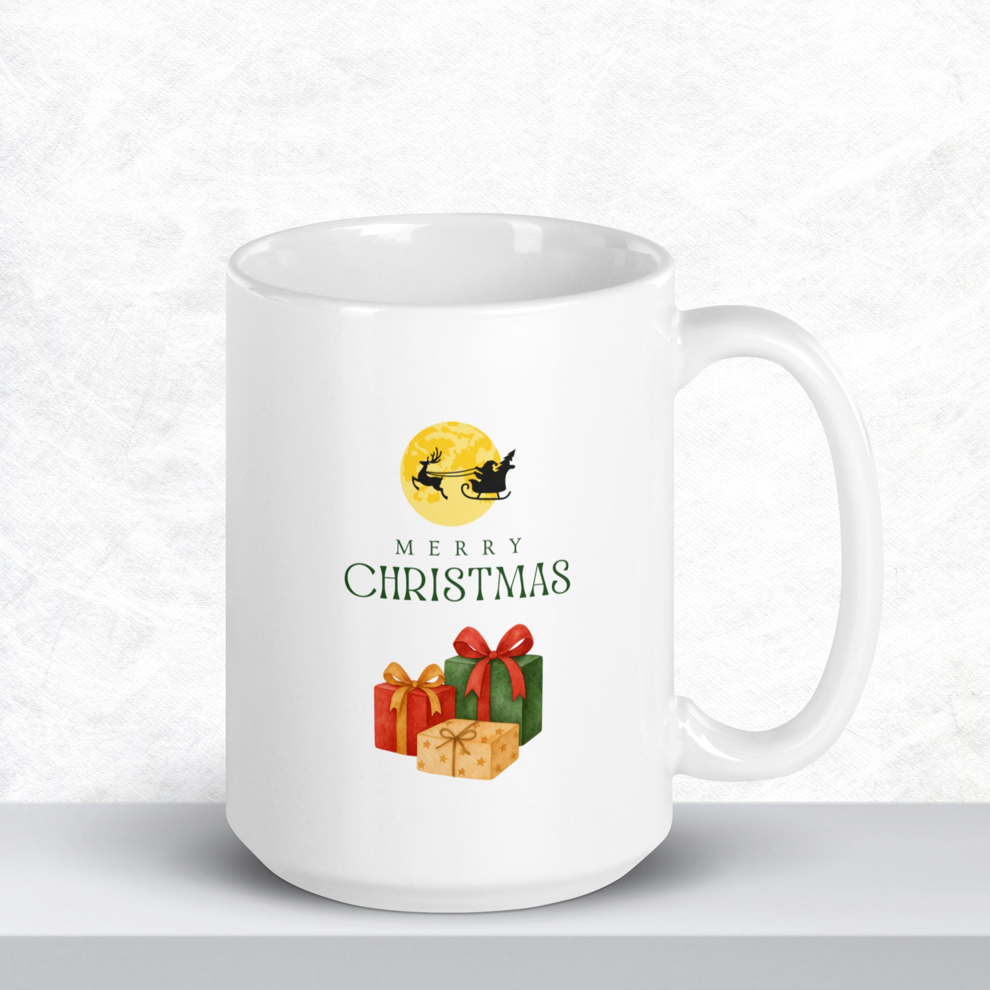 Merry Christmas White Glossy Mug (15 oz) | Colorful Wear