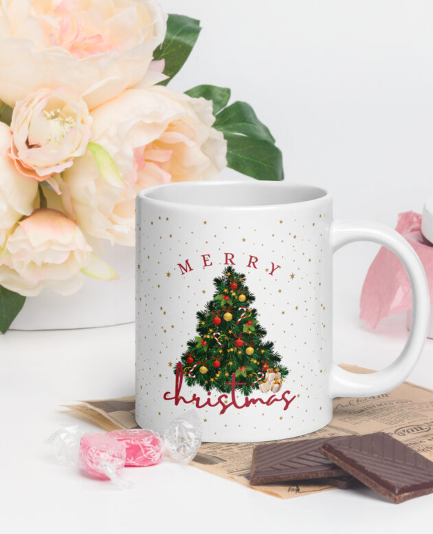 Christmas Tree White Glossy Mug (20 oz) | Colorful Wear